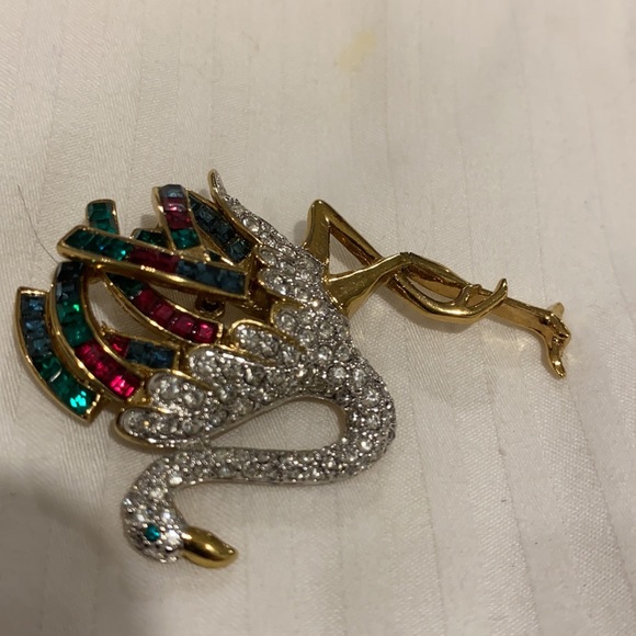 RARE COSTUME JEWELRY BROOCH OF FLAMINGO ANTIQUE - Picture 4 of 7